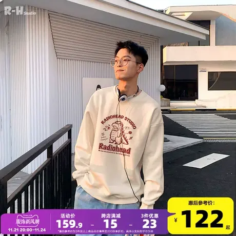 Radiohead圆领卫衣宽松男潮牌个性帅气小恐龙图案圆领套头秋新款商品大图