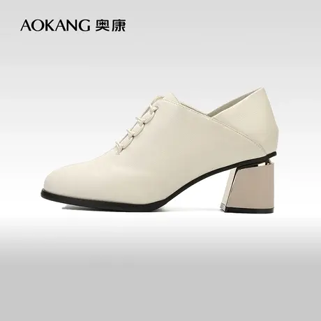 【门店发货】奥康女鞋春秋款时尚百搭粗跟单鞋商务职业正装系带潮商品大图