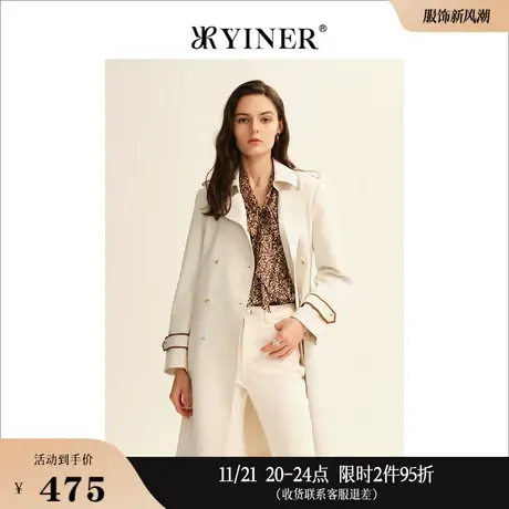 YINER音儿线上专选女装秋季中长款后开衩双排扣风衣图片