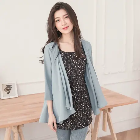 桔熊春秋季假两件套上衣女别致碎花背心七分袖雪纺衫大码AB14664图片