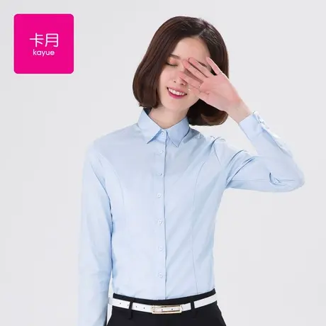 浅蓝色衬衫女长袖2025新款春秋轻奢高级感工装正装面试职业装衬衣商品大图