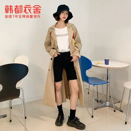 韩都衣舍秋冬新款气质外衣韩版女装宽松小个子拼接中长款风衣图片