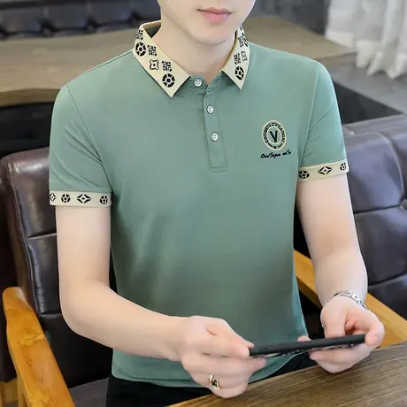 新款翻领短袖Polo衫男士T恤修身半袖青年时尚潮流上衣男装2022夏t商品大图