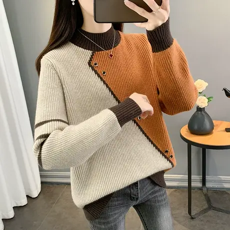 半高领毛衣女洋气秋冬2023年新款宽松百搭套头加厚针织打底衫上衣图片