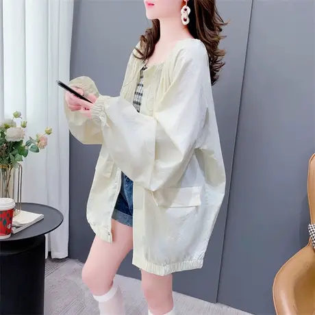 中长款抽绳圆领防晒衣女夏季2023新款宽松森系甜美设计感薄款外套图片