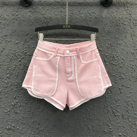网红多口袋设计感撞色牛仔短裤夏季新款时尚休闲显瘦阔腿裤热裤图片