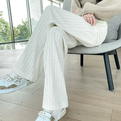 白色针织阔腿裤女2023年春秋新款高腰垂感直筒宽松显瘦休闲拖地裤商品大图