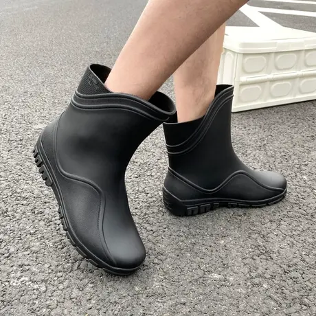 时尚防滑雨鞋男款加厚防水鞋厨房胶鞋耐磨工作鞋洗车钓鱼中筒雨靴商品大图