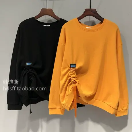 21秋装新款韩版宽松慵懒单边挂绳设计感chic小众长袖t恤女上衣潮商品大图