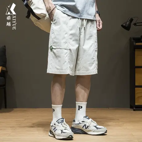 希越凉感透气洗水棉休闲短裤男夏季薄款多口袋五分裤宽松大码裤子商品大图