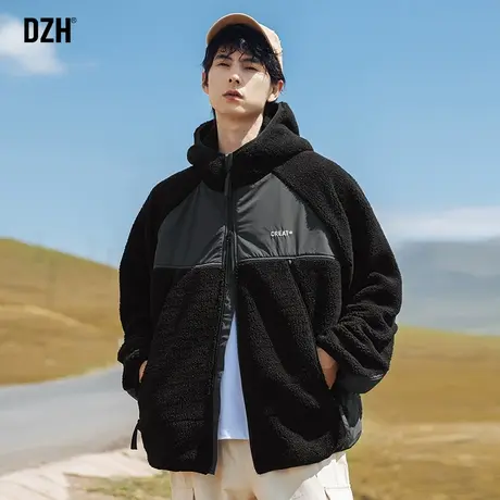 男士连帽摇粒绒外套男冬季加厚潮高级感拼接棉服男款2024新款棉袄商品大图