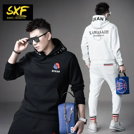 SXF圣希梵连帽卫衣男 潮牌帅气字母印花上衣2023秋冬新款男士外套图片