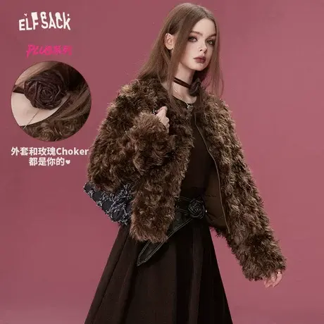 妖精的口袋【送系带】毛绒外套女2023冬新款小个子高级感短款外套商品大图