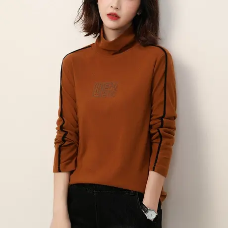 韩潮袭人复古高领长袖T恤宽松加厚保暖德绒打底上衣女图片