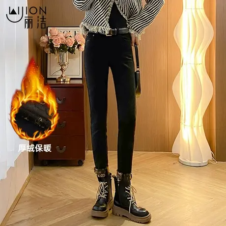 黑色高腰牛仔裤女2023年秋冬新款显瘦弹力紧身加绒小脚铅笔裤子春商品大图