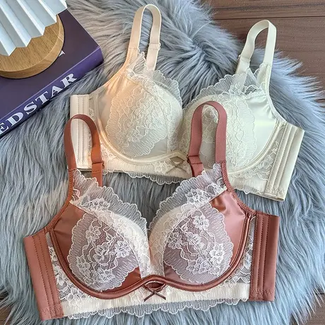 调整型蕾丝内衣女小胸聚拢加厚显大无钢圈上托收副乳防下垂文胸罩商品大图
