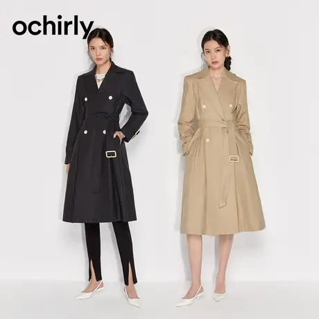 【呼呼严选专享】 ochirly欧时力 长款风衣外套配腰带图片