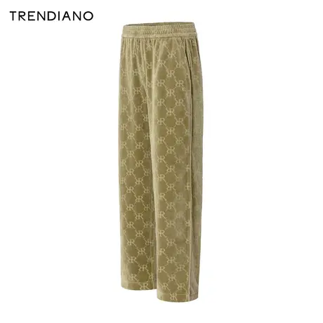 TRENDIANO老钱风烧花绒感休闲裤2024年春季新款百搭长裤男生裤子商品大图