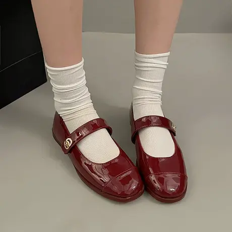 法式玛丽珍鞋2023年秋冬季新款复古英伦风百搭单鞋气质粗跟小皮鞋图片
