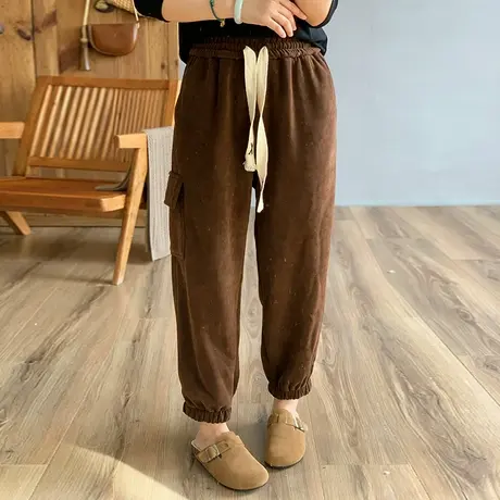 dza 高腰显瘦加绒加厚哈伦裤子女冬外穿休闲裤宽松卫裤阔腿直筒裤图片