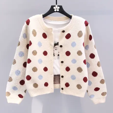 日系甜美彩色波点毛衣外套女冬季2024新款宽松减龄软糯针织开衫图片