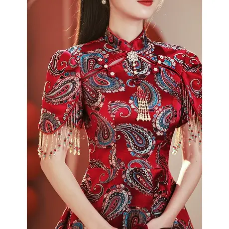 敬酒服2023新款新娘小个子订婚礼服女夏季中式结婚红色旗袍连衣裙商品大图
