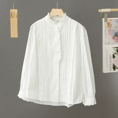 韩版木耳边立领白色衬衫女春秋百搭打底衫宽松衬衣女洋气小衫上衣图片