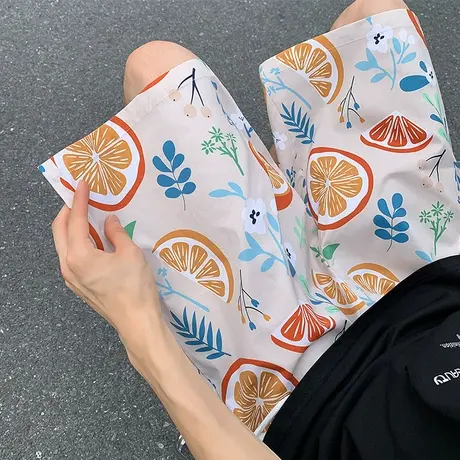 沙滩裤男夏季薄款潮牌花短裤ins宽松直筒夏威夷休闲五分裤中裤子5商品大图