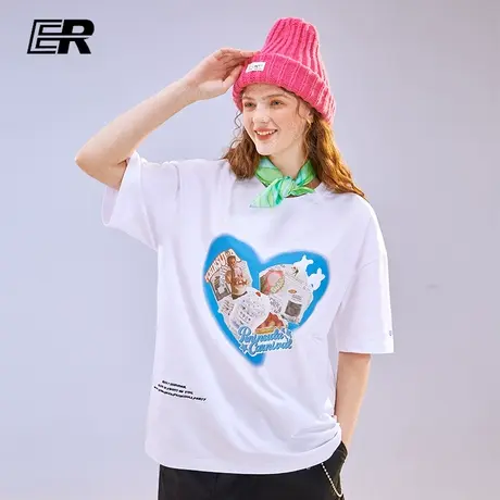 ER创意爱心印花情侣T恤宽松ins国潮牌纯棉半袖男图片