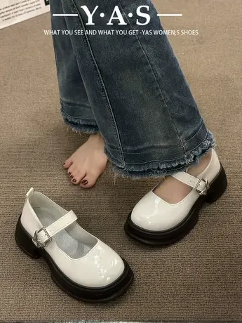 黑色百搭日系学院风厚底小皮鞋女2024新款春季法式复古玛丽珍鞋子商品大图