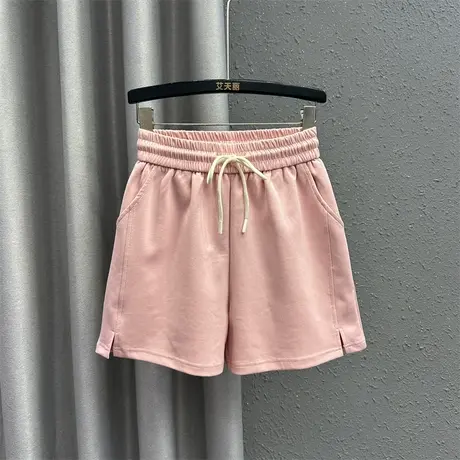 韩系风直筒休闲裤女2024春季新款粉色减龄设计感时尚百搭阔腿短裤图片