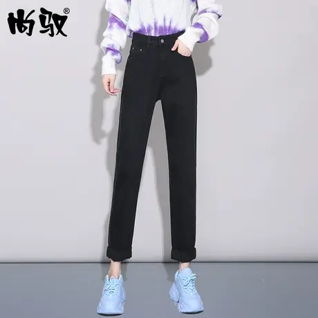 尚驭女士牛仔裤2024年新款秋季修身显高直筒高腰黑色小个子老爹裤商品大图