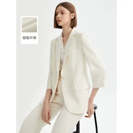 朗姿三醋酸高级感白色休闲气质职业西装外套夏季新款小西服女图片