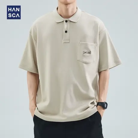 hansca300g重磅短袖t恤男款夏季潮牌翻领美式休闲空气层口袋体恤商品大图