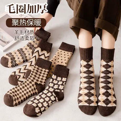 羊毛毛圈女袜2023秋冬款加厚美拉德系复古中筒袜时尚加绒加厚棉袜商品大图