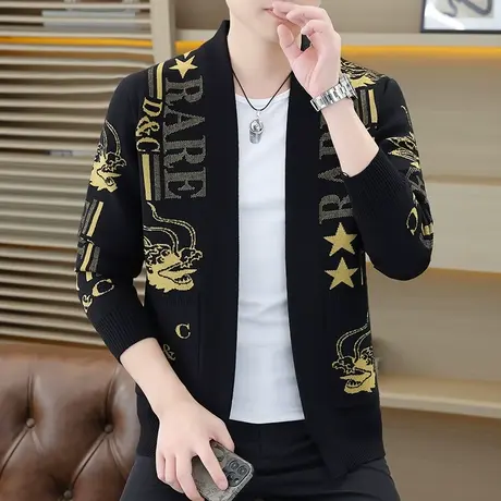 秋季针织衫男士薄款毛衣开衫外套潮流时尚个性休闲百搭大码上衣服图片