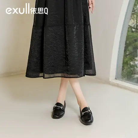 依思q米色乐福鞋女2023新款英伦风单鞋女软皮小皮鞋女鞋春季粗跟商品大图