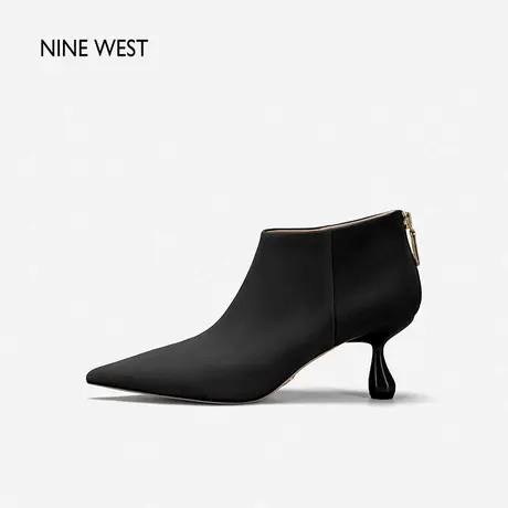 Nine West/玖熙尖头时装靴女2023秋冬新款水滴跟及踝靴绒面短筒靴商品大图