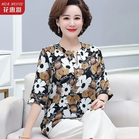 中年妈妈春装七分袖上衣t恤洋气夏季新款小衫中老年妇女夏装衬衫商品大图