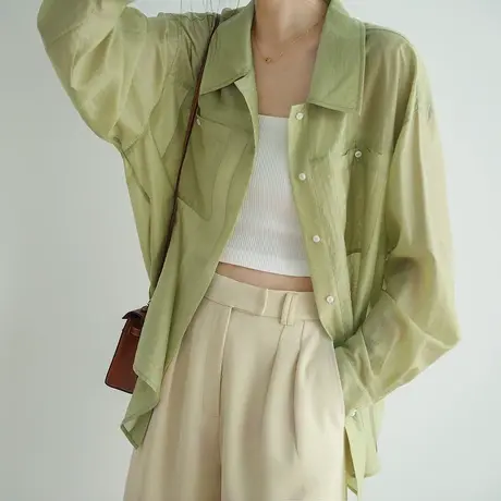 长袖衬衫女天丝防晒衫2023夏季新款衬衣外套休闲设计感小众商品大图