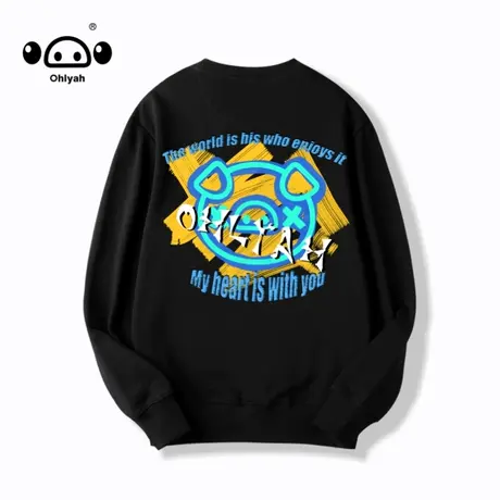 国潮原创情侣装卫衣女秋季宽松休闲印花圆领班服中性风小众设计感商品大图