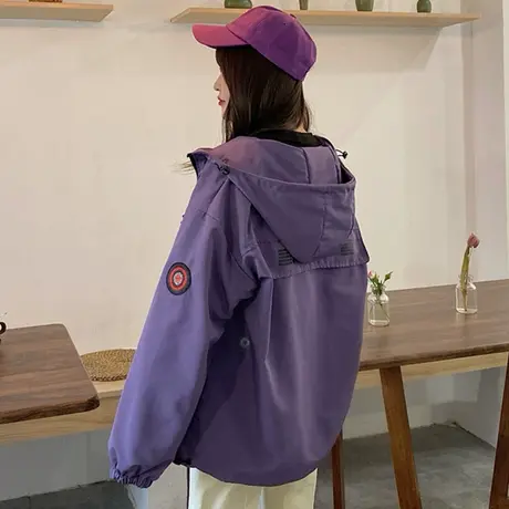 春秋新款韩版外套女学生宽松大口袋bf百搭字母工装夹克原宿风衣女商品大图