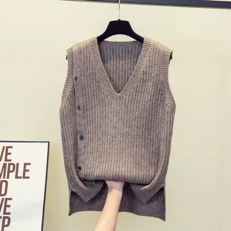 v领针织马甲背心女2023秋装新款宽松慵懒风外穿上衣外搭毛衣坎肩图片