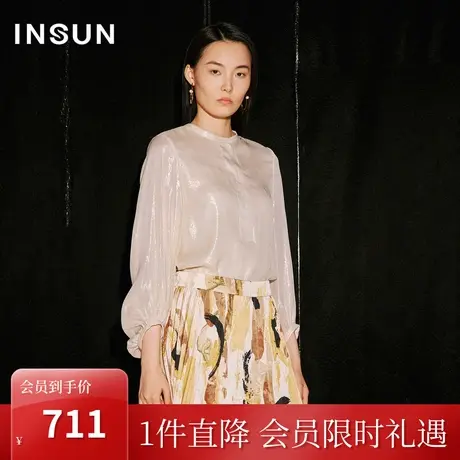 [鎏金系列]恩裳COVER2023法式香槟金衬衫落肩马蹄袖真丝金皮上衣图片