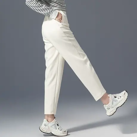 米色休闲运动裤女2023新款松紧腰裤子春秋大码女裤宽松九分哈伦裤商品大图