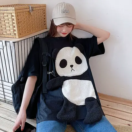 网红短袖t恤女2020韩版宽松bf原宿风ins超火纯棉百搭蹦迪上衣服潮商品大图