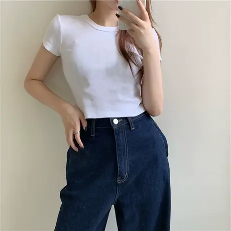 2023年网红夏季新款短款女装复古性感露脐上衣服ins超火短袖T恤潮图片