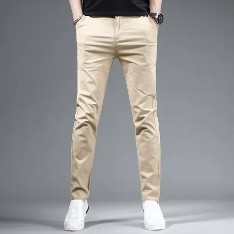 潮牌卡其色休闲裤男2023春夏季新款修身小直筒男士潮流弹力裤子男商品大图