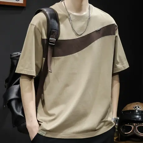 纯棉短袖t恤男士夏季上衣宽松大码男装潮牌2023新款男款重磅体恤商品大图