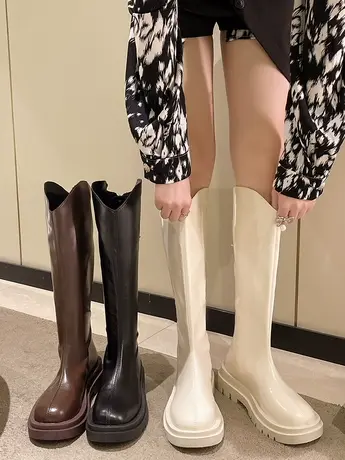 厚底长筒靴女2023年新款秋冬季不过膝长靴大筒围小个子瘦瘦骑士靴商品大图